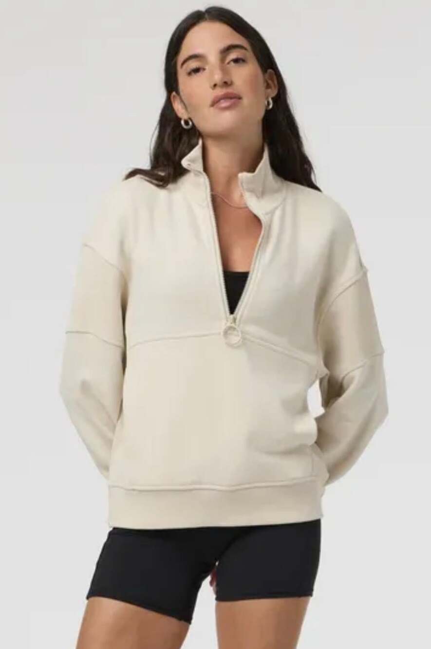 Vuori Sedona Rib Half Zip Pullover Sweatshirt in Bone, Size L